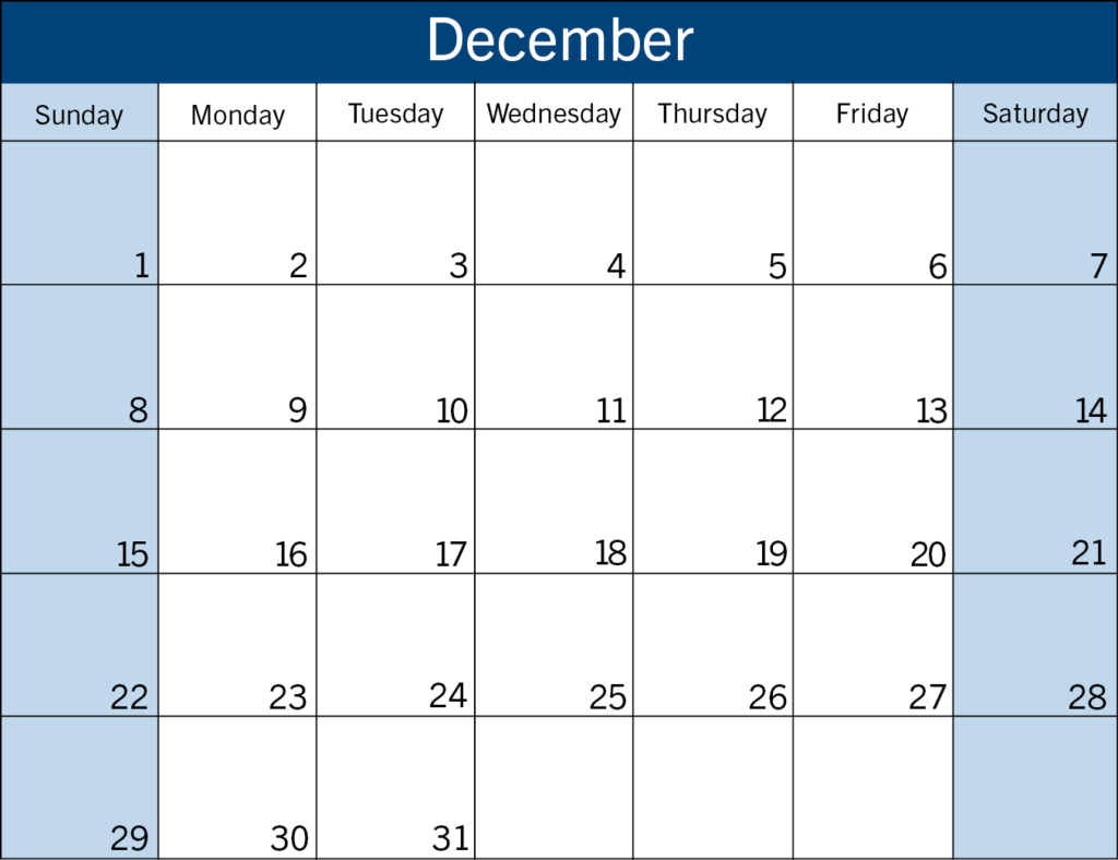 Calendar view of December 2024