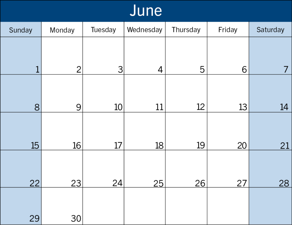 Calendar view for the month of June 2025