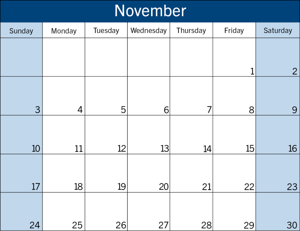 Calendar view of November 2024