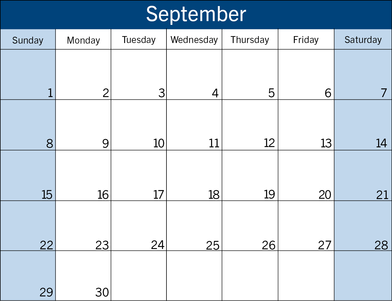 Calendar view for the month of September 2024